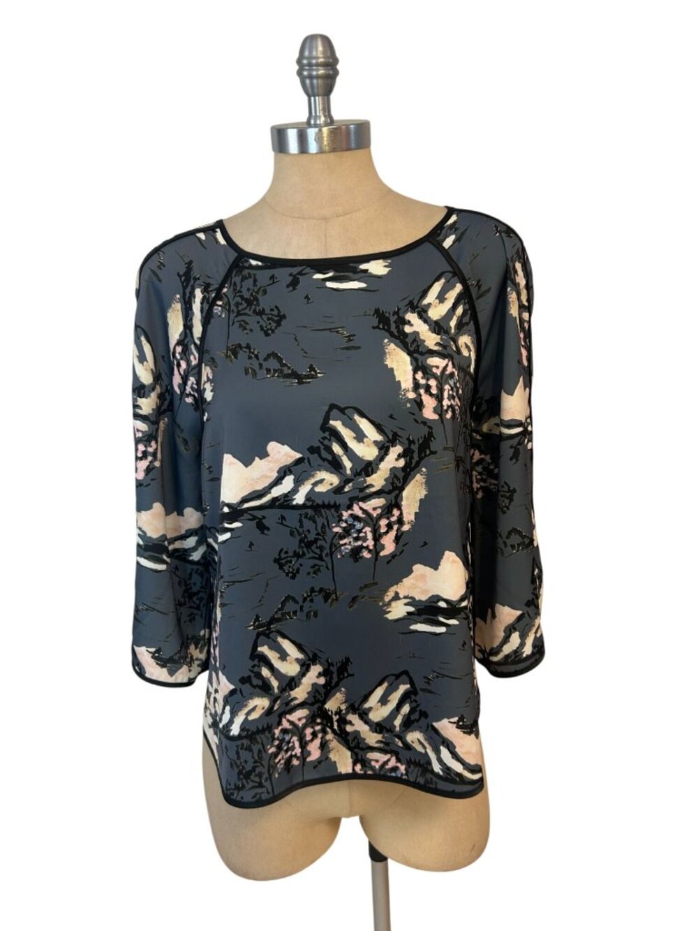 Michael Stars Abstract Floral Print Blouse 3/4 Sleeve Small